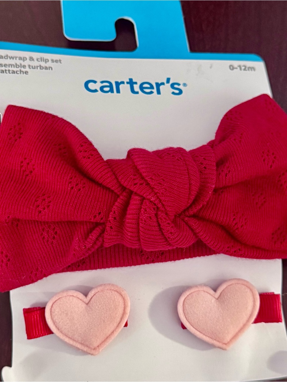 carter's Baby Girls Red Headwrap & Pink Heart Clip Set, NEW